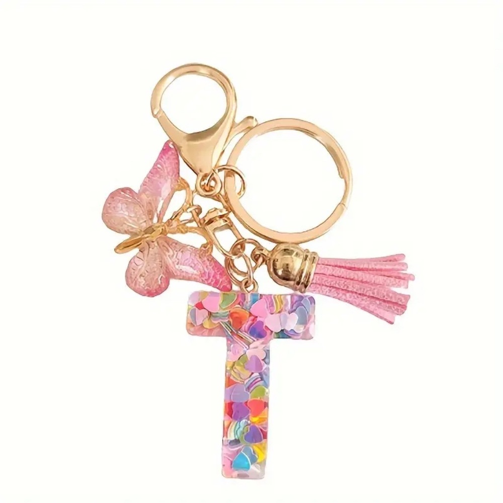 Alphabet Initial Letter Butterfly Keychain. PINK. NE…